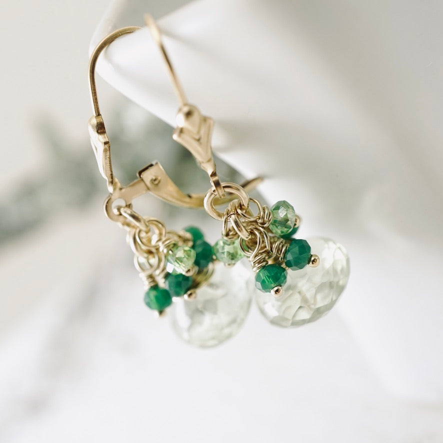 Green Amethyst Cluster Earrings