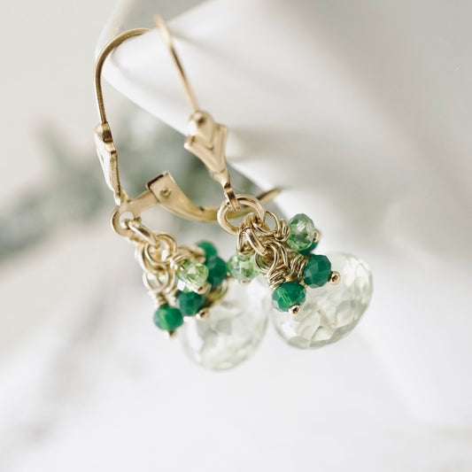 Green Amethyst Cluster Earrings