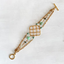 Load image into Gallery viewer, TN Multi-strand Chrysoprase Square Knot Bracelet (Gold Vermeil)
