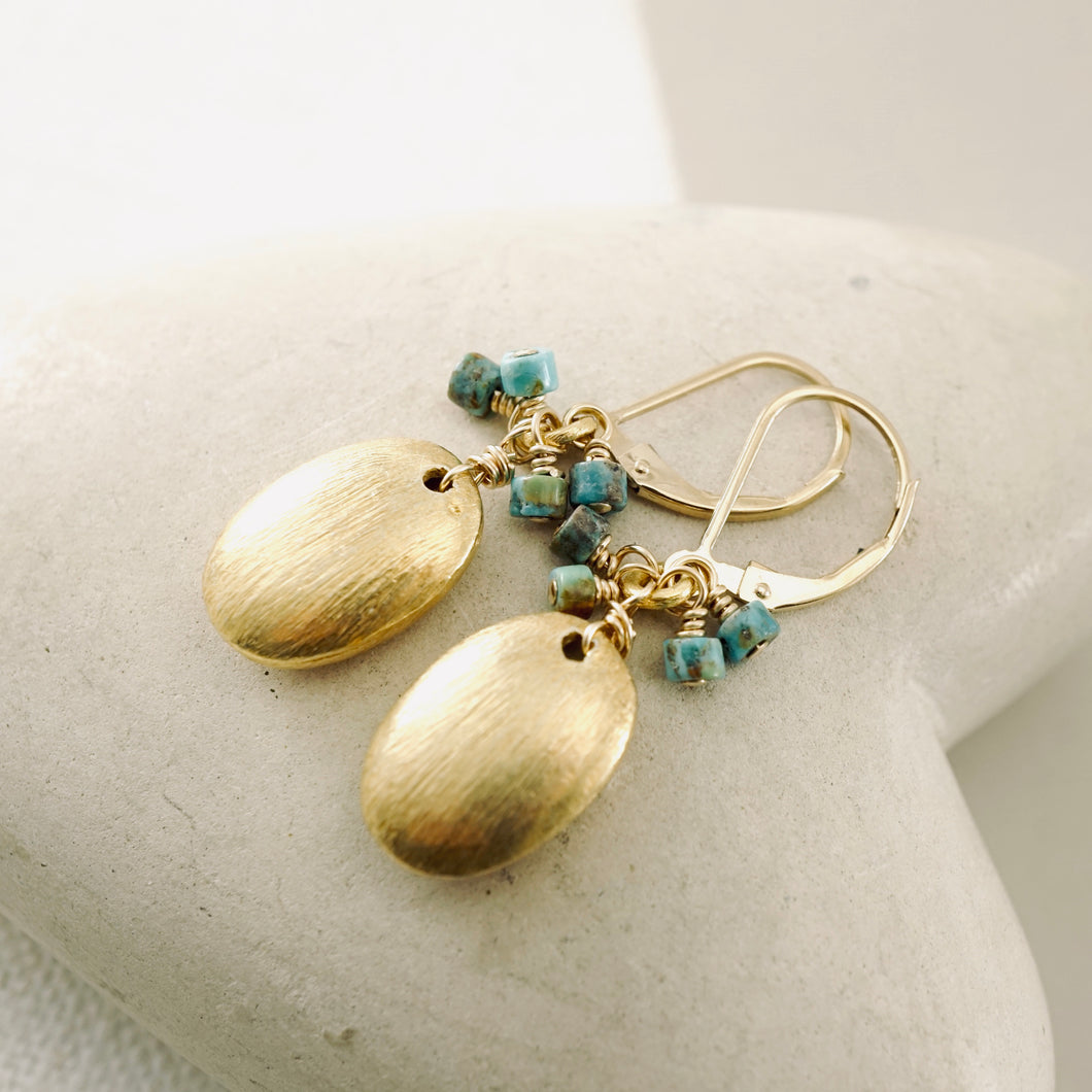 TN Brushed Gold Vermeil & Turquoise Earrings (Gold-filled)