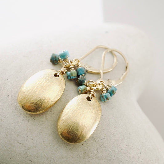 Brushed Gold Vermeil & Turquoise Earrings