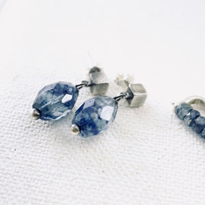 TN Blue Quartz Square Post Earrings (Posts - Sterling Silver)