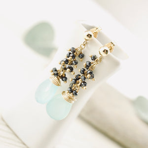 TN Blue Chalcedony, Spinnel Earrings (Gold-filled)