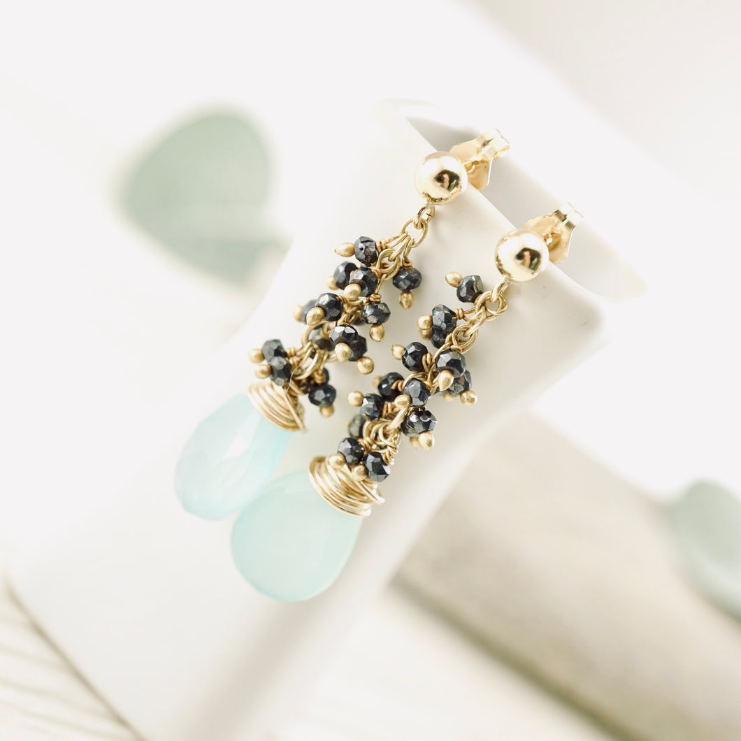 TN Blue Chalcedony, Spinnel Earrings (Gold-filled)