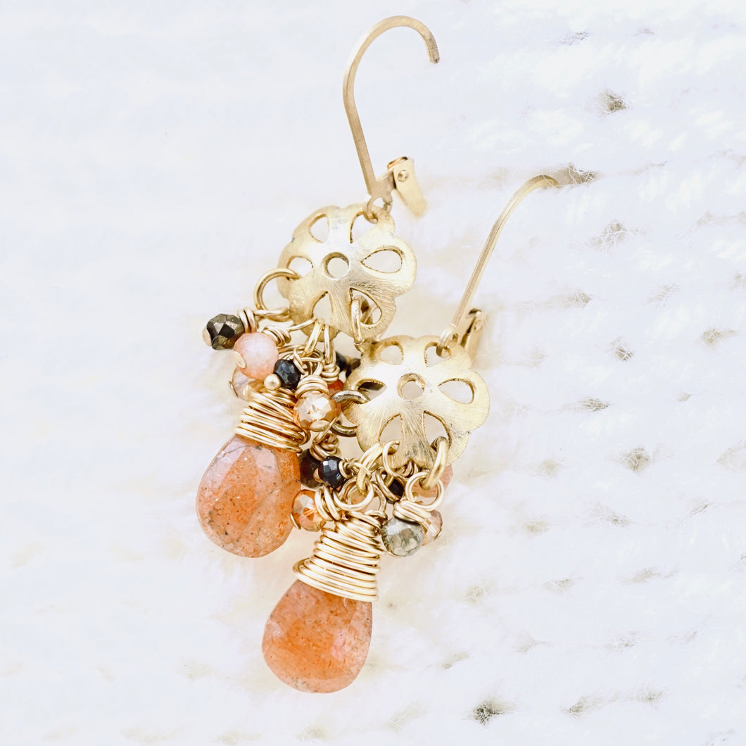 TN Sunstone Flower Earrings (Gold-filled)