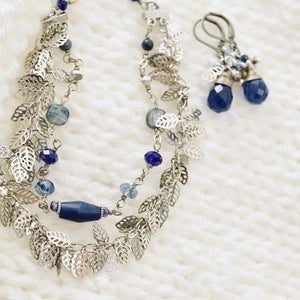 TN Blue Crystal Drop Cocktail Earrings (Silver)