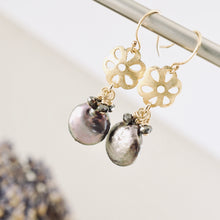 Load image into Gallery viewer, TN Pearl and Flower Earrings (Gold-filled)