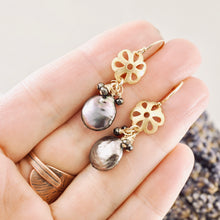 Load image into Gallery viewer, TN Pearl and Flower Earrings (Gold-filled)