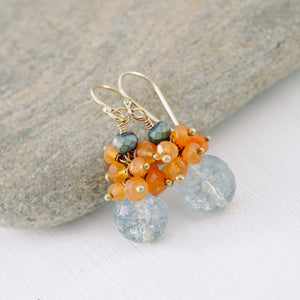 TN Blue Quartz & Carnelian Cluster Earrings (GF)
