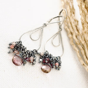 TN Pink Tourmaline & Quartz Chandelier Earrings (SS)