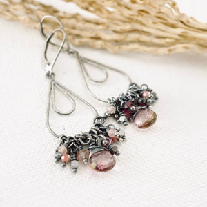 TN Pink Tourmaline & Quartz Chandelier Earrings (SS)