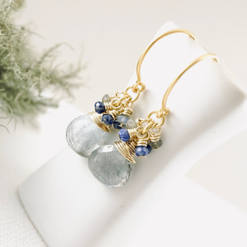 TN Moss Aquamarine and Lapis Cluster Earrings