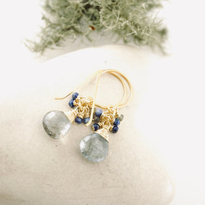 TN Moss Aquamarine and Lapis Cluster Earrings