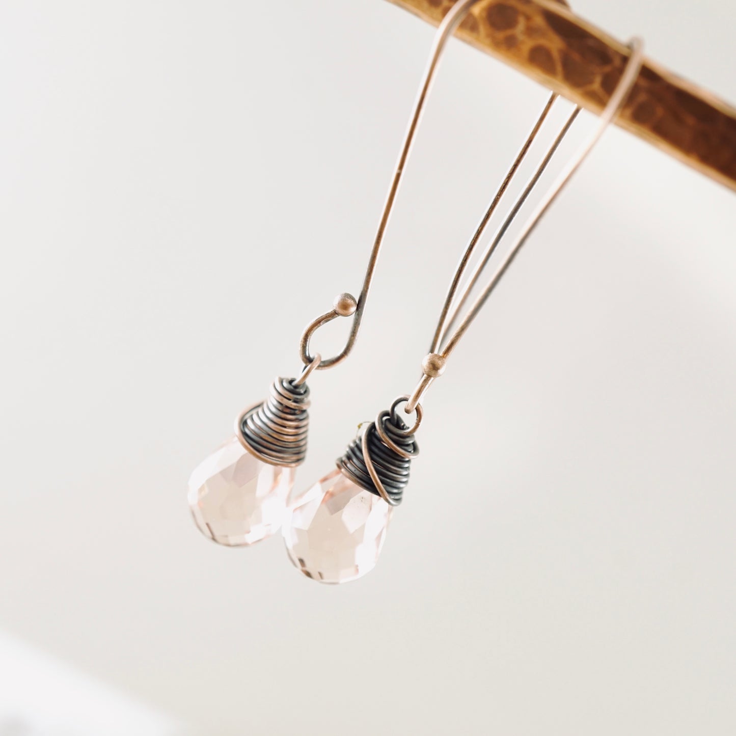 Long Pink Crystal Drop Earrings