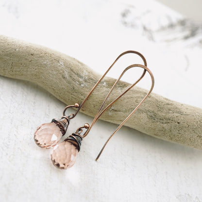 Long Pink Crystal Drop Earrings