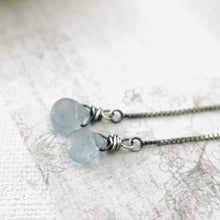 Load image into Gallery viewer, TN Aquamarine Threader Box Chain Earrings (SS)