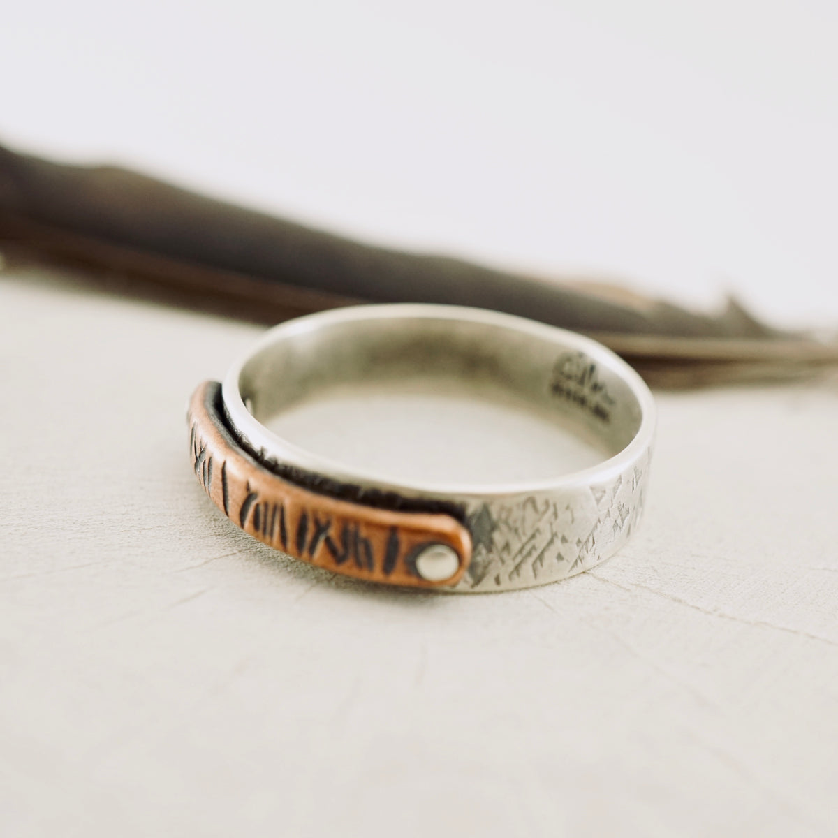 Riveted Copper & Silver Ring (Unisex: Size 8 1/4)
