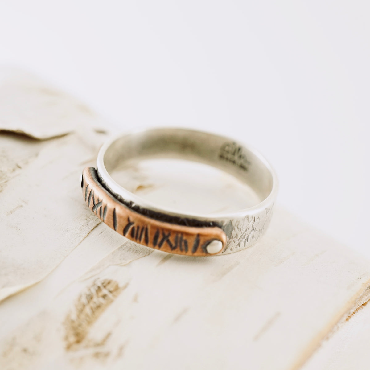 Riveted Copper & Silver Ring (Unisex: Size 8 1/4)