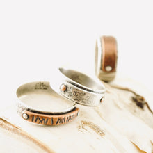 Load image into Gallery viewer, Carpe Diem - Riveted Sterling Over Sterling Ring (Bark Texture - SS)