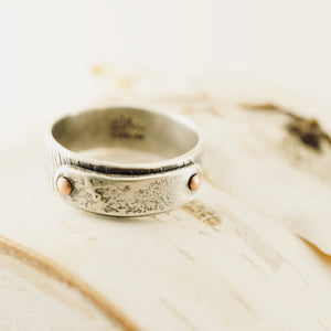 Carpe Diem - Riveted Sterling Over Sterling Ring (Bark Texture - SS)