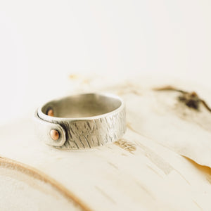 Carpe Diem - Riveted Sterling Over Sterling Ring (Bark Texture - SS)