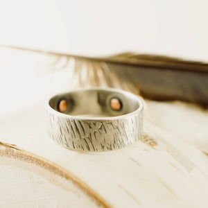 Carpe Diem - Riveted Sterling Over Sterling Ring (Bark Texture - SS)