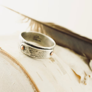 Carpe Diem - Riveted Sterling Over Sterling Ring (Bark Texture - SS)