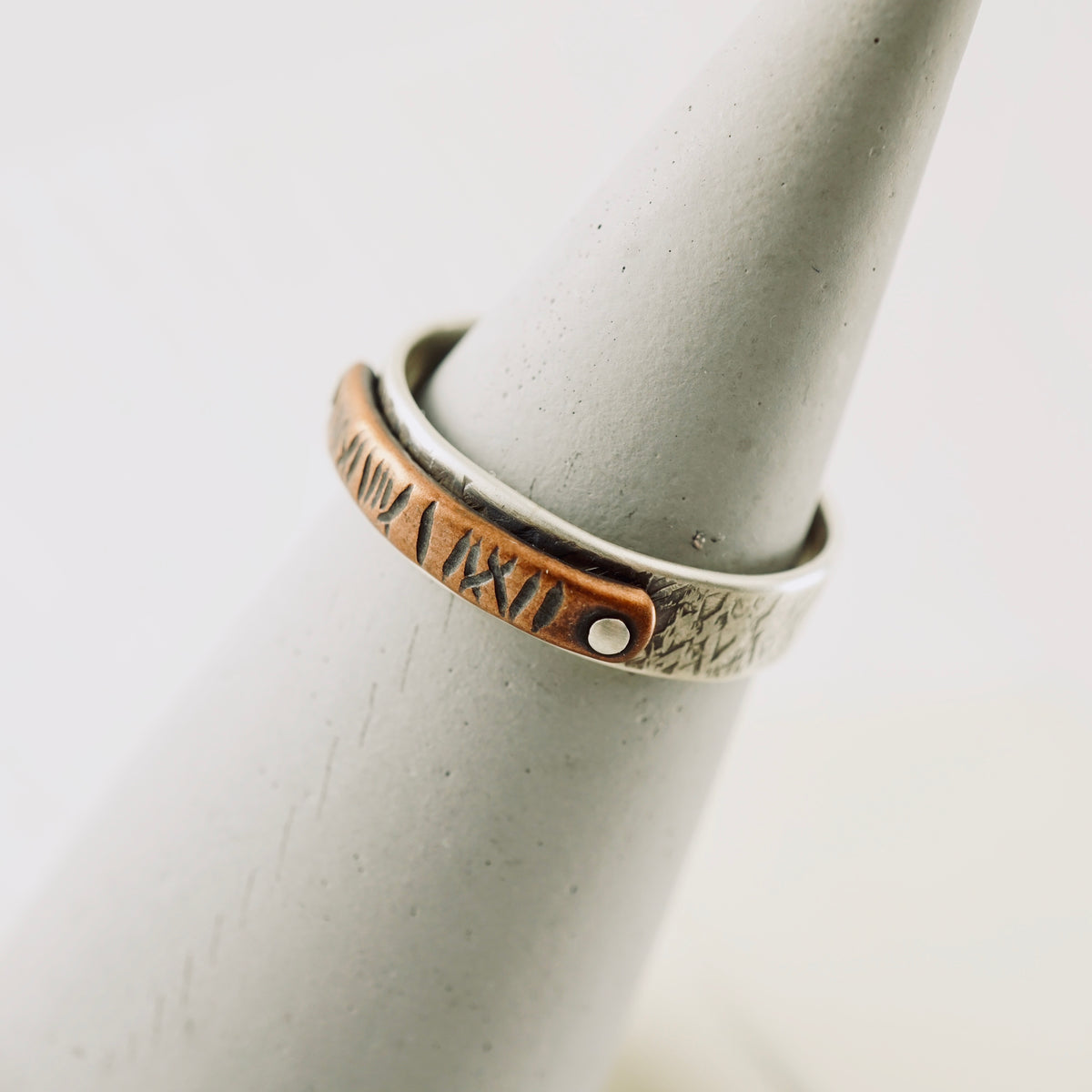 Riveted Copper & Silver Ring (Unisex: Size 8 1/4)