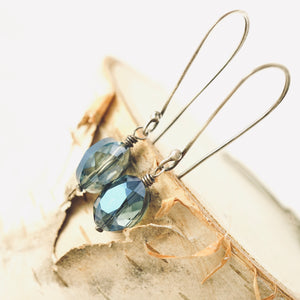 TN Crystal Drop Long Earrings (Oval Blue)