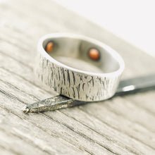 Load image into Gallery viewer, Carpe Diem - Riveted Sterling Over Sterling Ring (Bark Texture - SS)