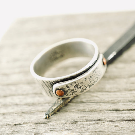 Riveted Sterling Over Sterling Ring (Bark Texture)