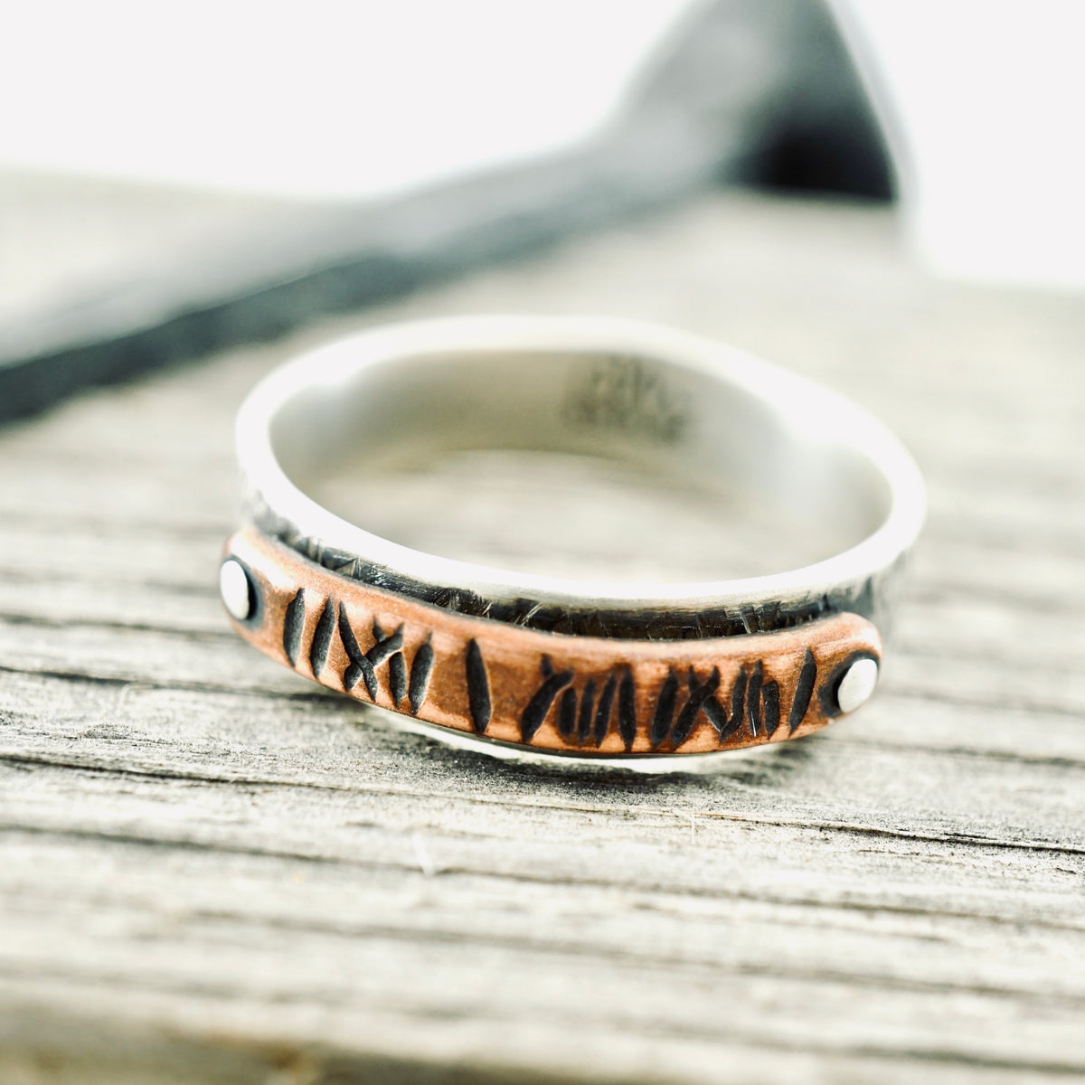 Riveted Copper & Silver Ring (Unisex: Size 8 1/4)