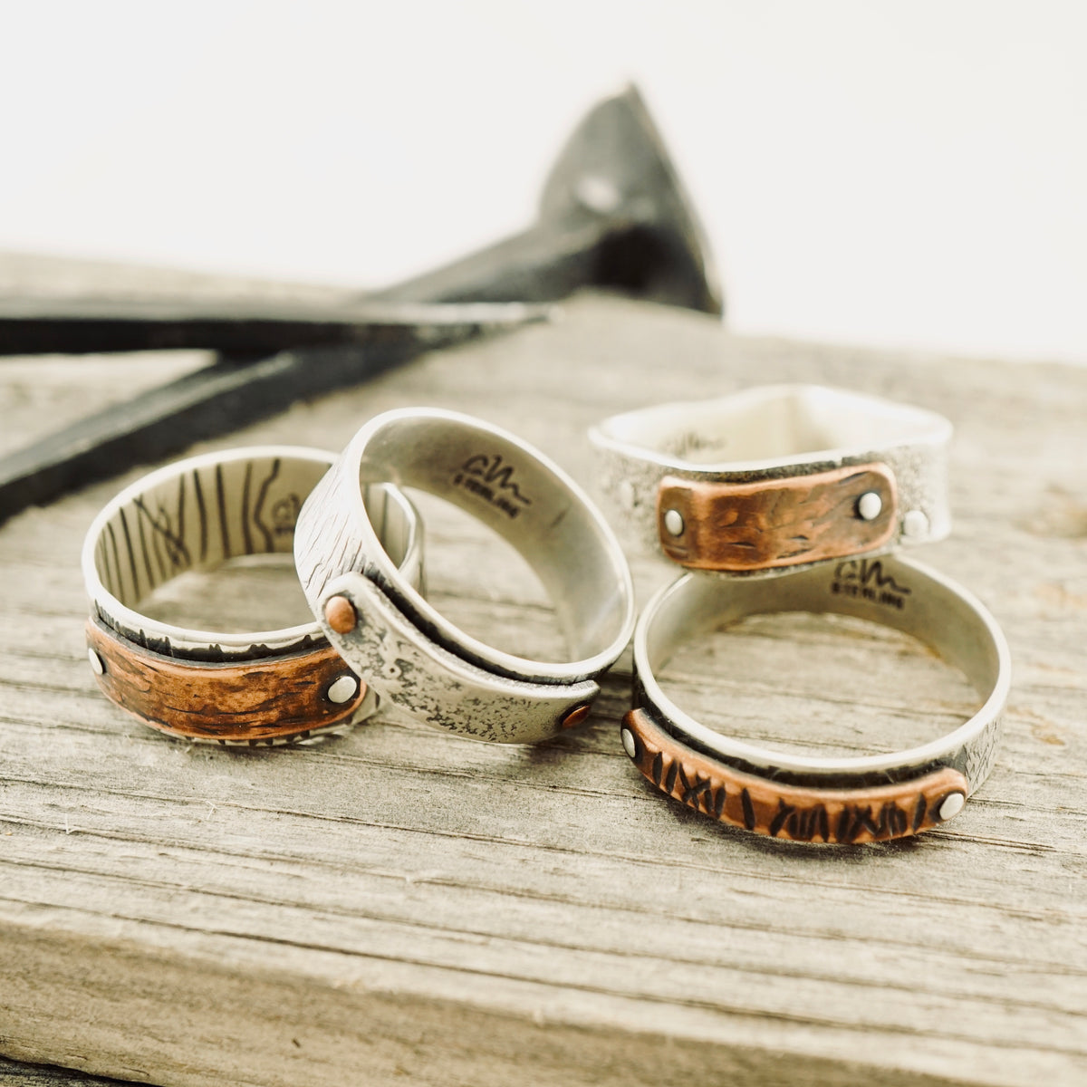 Riveted Copper & Silver Ring (Unisex: Size 8 1/4)