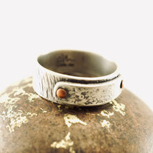 Load image into Gallery viewer, Carpe Diem - Riveted Sterling Over Sterling Ring (Bark Texture - SS)