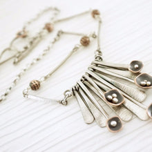 Load image into Gallery viewer, Unique, artisan designed, handmade sterling silver and copper, fringe necklace | Square Pods collection