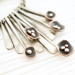 Unique, artisan designed, handmade sterling silver and copper, fringe necklace | Square Pods collection