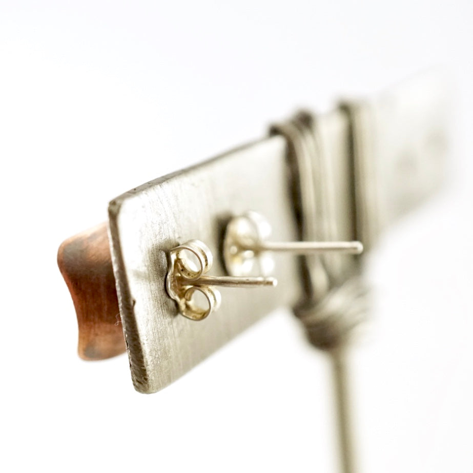 Unique, artisan designed, handmade sterling silver and copper, single pod, stud earrings | Square Pods collection