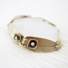 Load image into Gallery viewer, Unique, artisan designed, handmade sterling silver and copper link bracelet | Square Pods collection