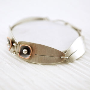 Unique, artisan designed, handmade sterling silver and copper link bracelet | Square Pods collection