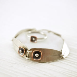 Unique, artisan designed, handmade sterling silver and copper link bracelet | Square Pods collection
