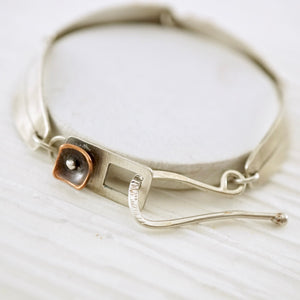 Unique, artisan designed, handmade sterling silver and copper link bracelet | Square Pods collection