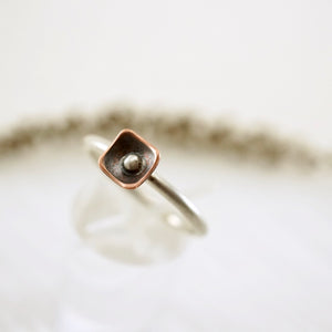 Unique, artisan designed, handmade sterling silver and copper, closed band ring | Square Pods collection
